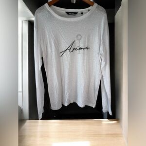 ARIMA White Linen Long Sleeve Tee S NWT Minimalist Streetwear